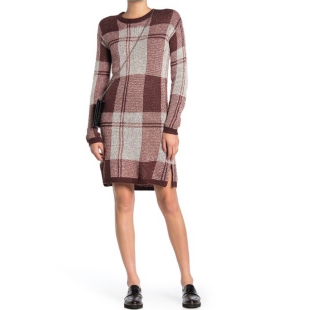 Susina Plaid Crewneck Sweater Dress